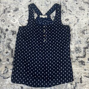 Pink Rose Navy Blue Patterned Button Front Tank Top Women’s Sleeveless